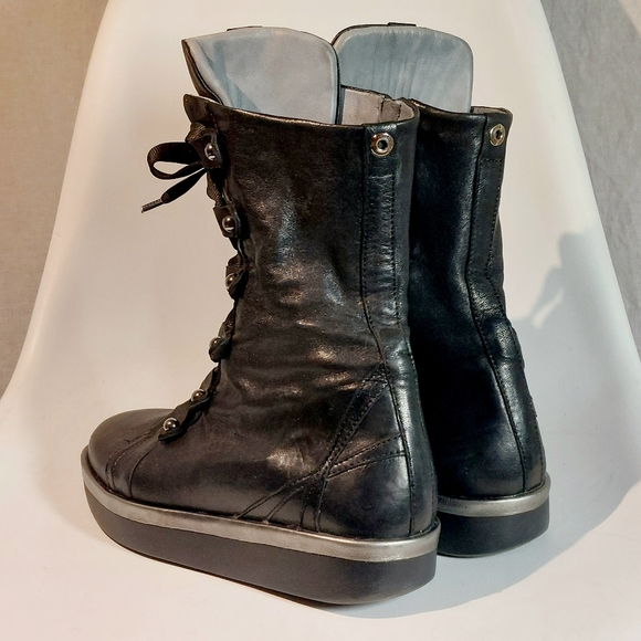 Andìa Fora black leather side-zip laced combat boots, EU41, EUC - Picture 8 of 15